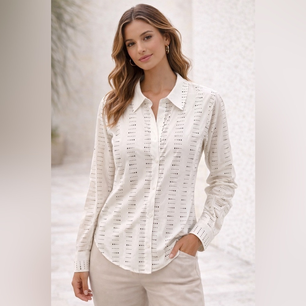 Alfred Dunner White and Black Patterned Dress Shirt